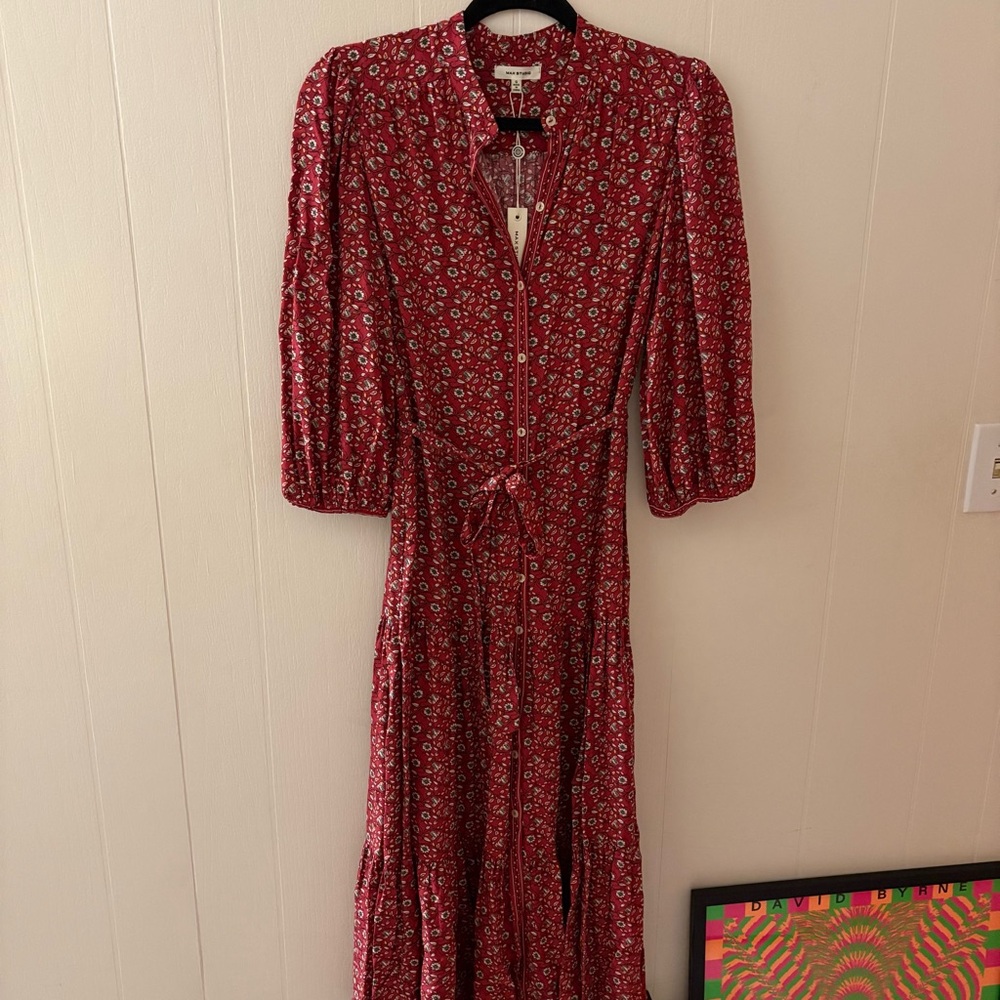 Max Studio Red Floral Long Sleeve Dress